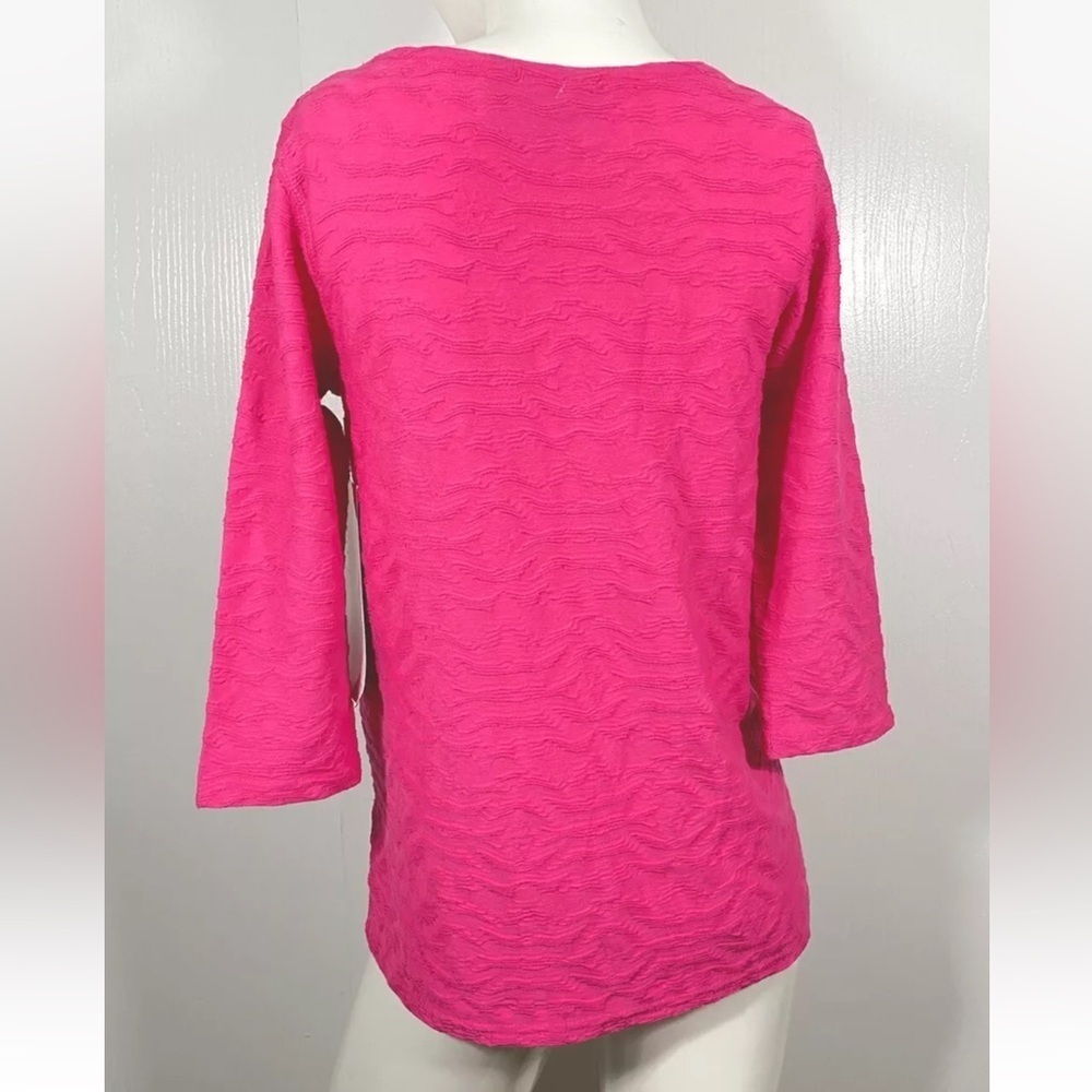 NWT Onque Casual womens 3/4 sleeve pink fuchsia top shirt textured size PS - Picture 5 of 7